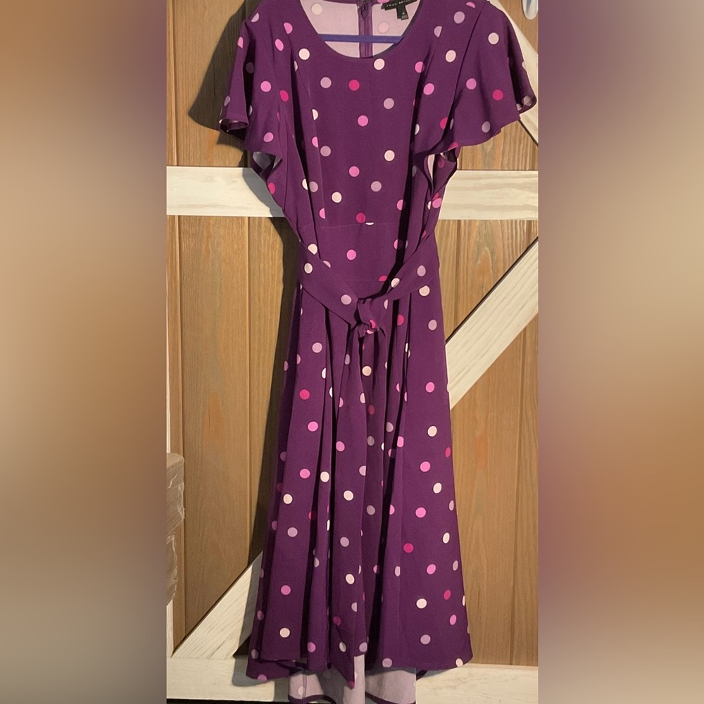 Lane Bryant Purple Flutter Sleeve Dress with Polka Dots P2P 24-26” SIZE 18, EUC - Picture 6 of 6